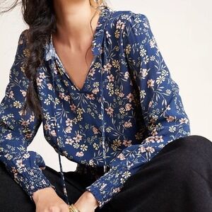 Anthropologie Kachel Alexandra Floral Blouse, Blue,8